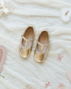 T-Strap Ballet Flats || Gold Metallic
