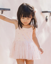 Load image into Gallery viewer, Noralee Poppy Tutu Blush dress, soft pink tutu with floral embellishments, showcased on a child in a lifestyle setting.