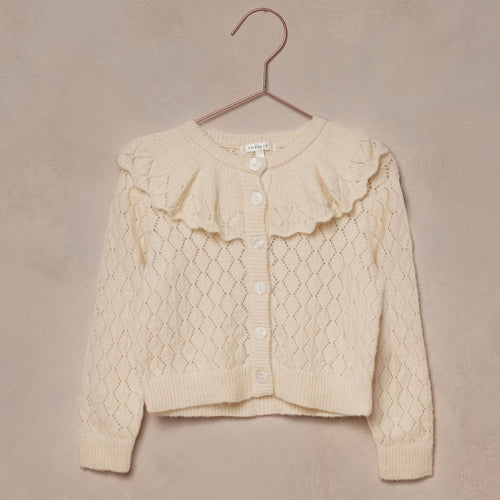RUFFLE CARDIGAN SWEATER || ECRU