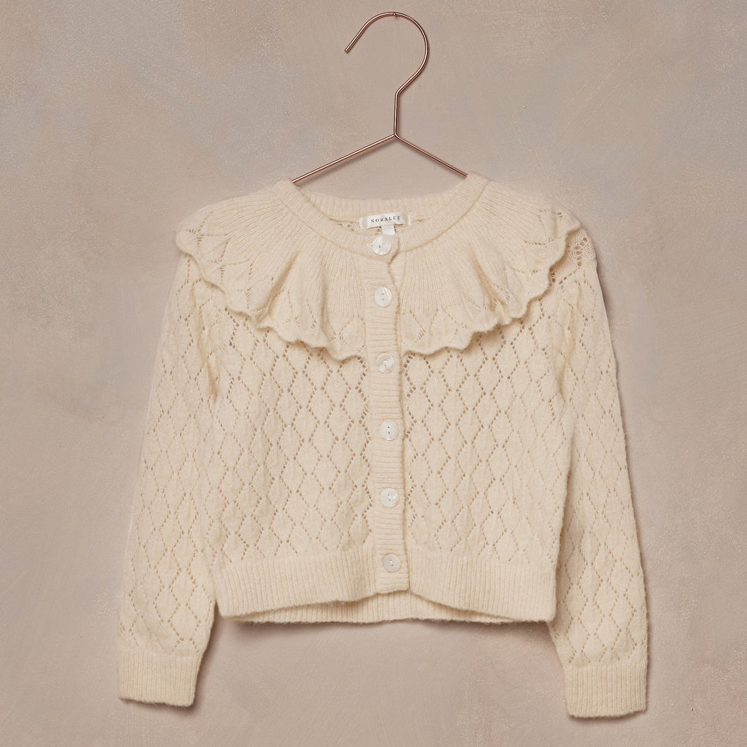 RUFFLE CARDIGAN SWEATER || ECRU