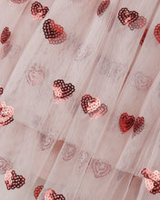 Load image into Gallery viewer, Red Aurora Tutu Set dress by Noralee featuring a heart pattern, with layered tutu skirt and soft fabric for girls.