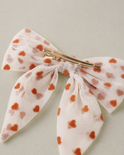 Load image into Gallery viewer, Noralee Norah Bow Red Hearts headband featuring a large bow with red heart pattern on ivory fabric.