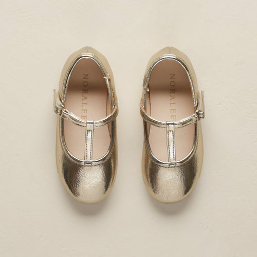 T-Strap Ballet Flats || Gold Metallic