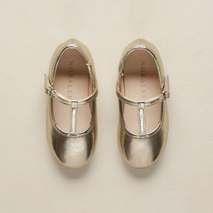 T-Strap Ballet Flats || Gold Metallic