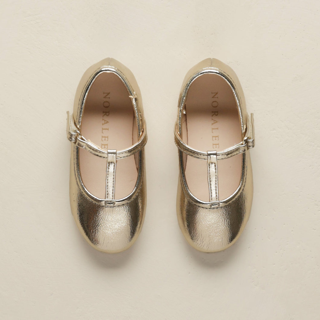 T-Strap Ballet Flats || Gold Metallic