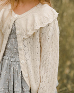 RUFFLE CARDIGAN SWEATER || ECRU