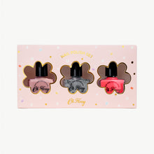 Load image into Gallery viewer, Set of three nail polishes in black, pink, and gray with &#39;Oh Fery&#39; branding on a pink background.