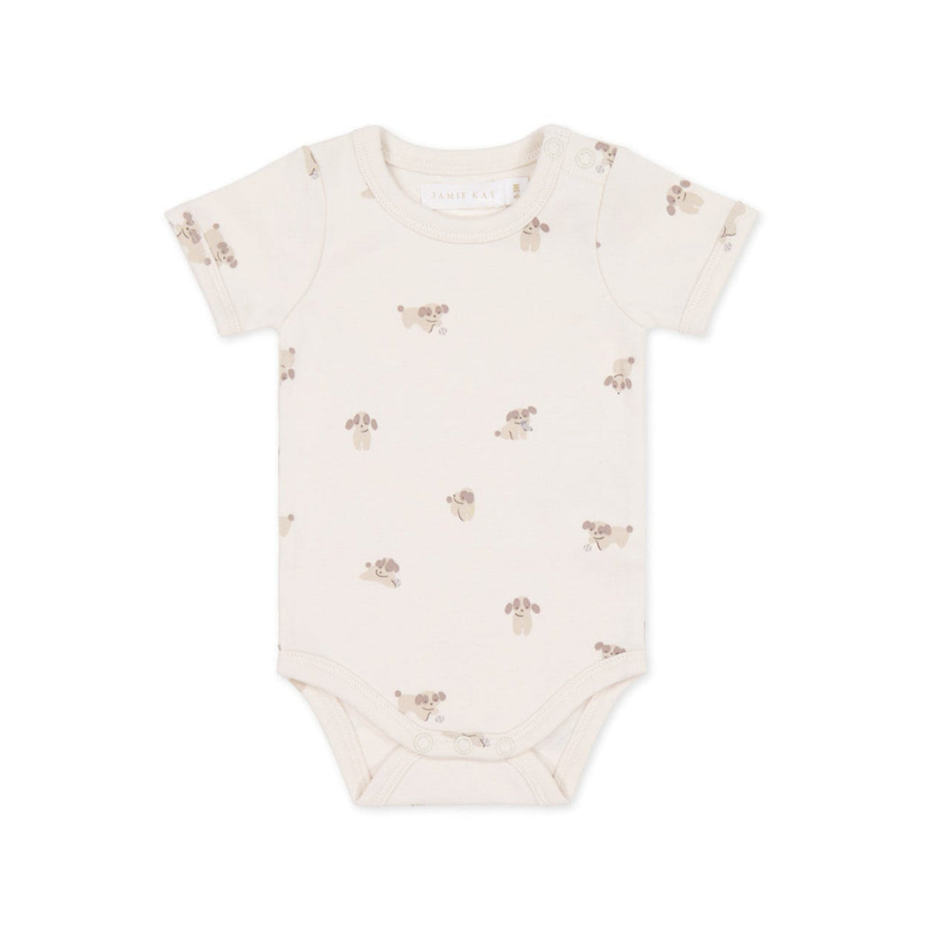 Organic Cotton Hudson Short Sleeve Bodysuit - Sasha Puppy Tofu