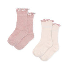 Load image into Gallery viewer, 2 pack rib frill socks - rose/off white