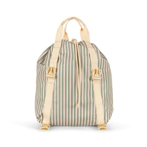 Striped backpack with beige accents on a white background