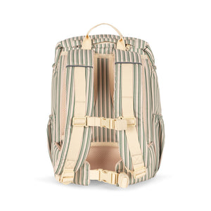 Striped backpack with beige straps on a white background