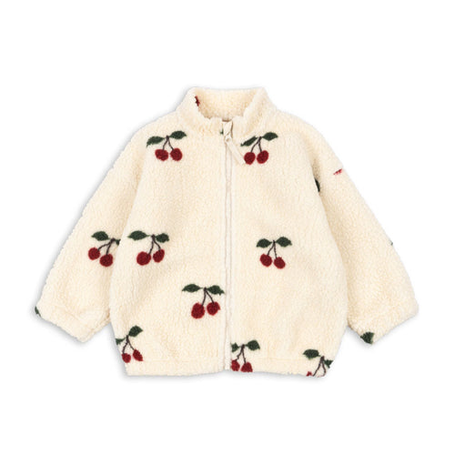 Cream-colored jacket with cherry pattern on a white background