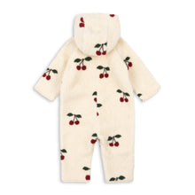 Load image into Gallery viewer, Cream-colored baby romper with cherry pattern on a white background
