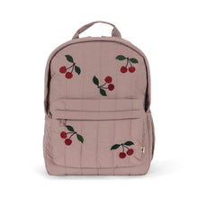 Load image into Gallery viewer, Pink backpack with cherry designs on a white background