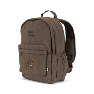 Brown backpack with embroidery on a white background