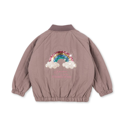 Children's jacket with rainbow and cloud design on a white background