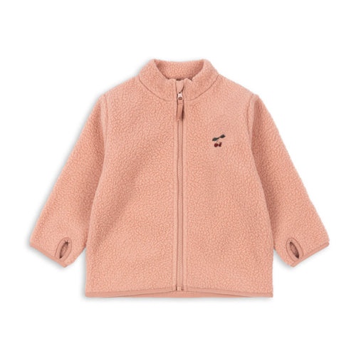 Pink fleece jacket on a white background