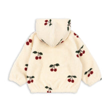 Load image into Gallery viewer, Cream-colored hoodie with cherry pattern on a white background