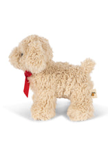 Load image into Gallery viewer, Beige plush dog toy with a red bow on a white background