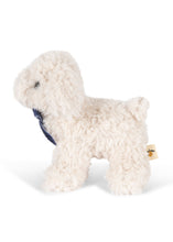 Load image into Gallery viewer, Plush dog toy with a blue tag on a white background