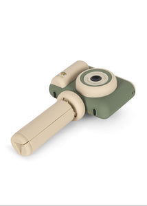 Green and beige tool on a white background