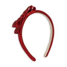 Load image into Gallery viewer, Red glittery headband with a bow on a white background