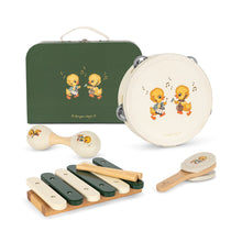 將圖片載入圖庫檢視器 Set of children's musical instruments with a green carrying case featuring cartoon characters on a white background.