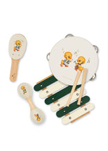 將圖片載入圖庫檢視器 Set of children's musical instruments including a tambourine, maracas, and xylophone on a white background.