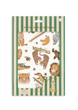 將圖片載入圖庫檢視器 Pack of water-based tattoos with animal designs on a green and white striped background