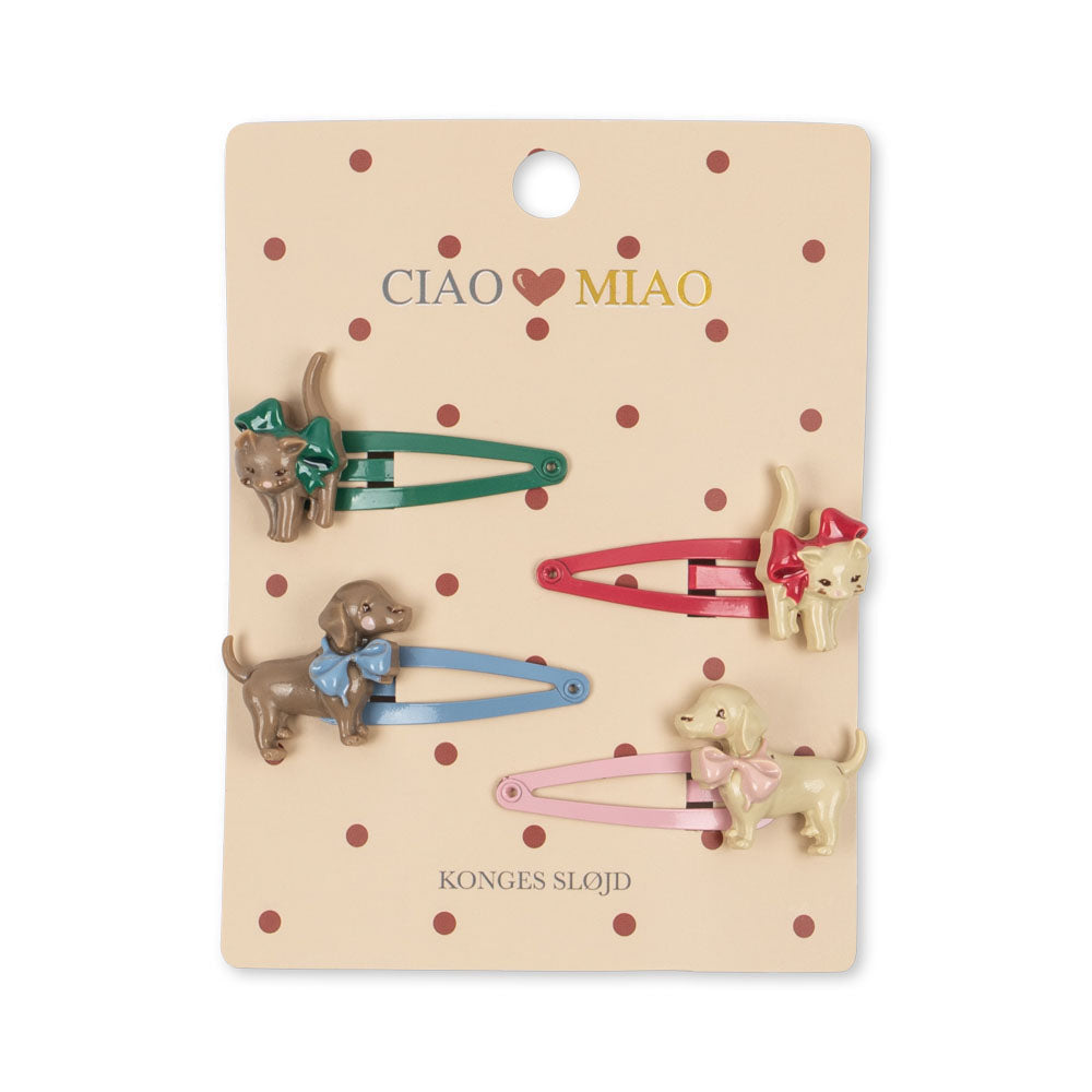 Set of colorful hair clips on a 'CIAO MIAO' branded card
