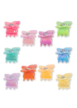 Load image into Gallery viewer, Ten colorful mini butterfly hair claws by Konges Sløjd arranged on a white background, showcasing their decorative hair accessory design.