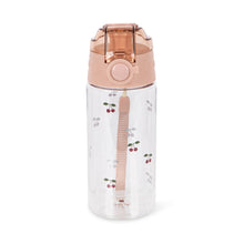 Load image into Gallery viewer, Clear water bottle with rose gold lid and cherry design on a white background