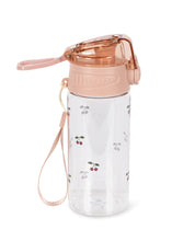 Load image into Gallery viewer, Clear water bottle with pink lid and cherry design on a white background