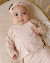 Load image into Gallery viewer, Quincy Mae melons micro stripe wrap top paired with footed pants, casual and comfortable clothing set for kids.