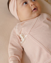 Load image into Gallery viewer, Quincy Mae melon micro stripe wrap top paired with footed pants, casual and comfortable clothing set for toddlers.