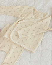 Load image into Gallery viewer, Quincy Mae mauve ditsy top from the Take Home Set, featuring a soft fabric and long sleeves, styled on a child in a casual setting.