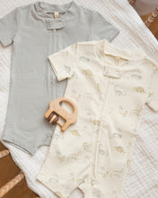 Load image into Gallery viewer, Quincy Mae zip short sleeve dinosaur sleepsuit for babies, featuring colorful dinosaur print and comfortable fabric.