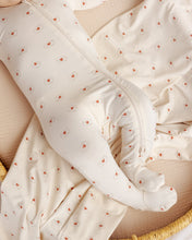 Load image into Gallery viewer, Quincy Mae bamboo zip footie sleepsuit for babies with Valentine's Day heart print, soft and comfortable for bedtime.