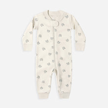 Load image into Gallery viewer, Baby onesie with gray floral pattern on a white background