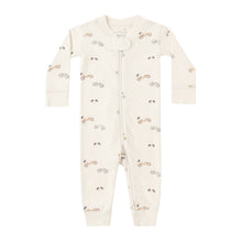 Load image into Gallery viewer, Quincy Mae Zip Longsleeve Sleeper Race Car sleepsuit in natural color, featuring a race car design and soft, comfortable fabric.