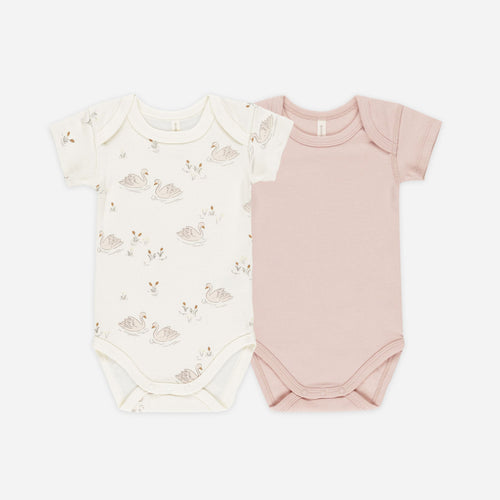 Short Sleeve Bodysuit, 2 Pack || Swans, Bubblegum