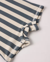 將圖片載入圖庫檢視器 Baby girl in Quincy Mae Zip Rashguard One-Piece Retro Ocean Stripe swimwear, featuring colorful ocean stripe design and front zipper.
