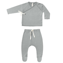 Load image into Gallery viewer, Wrap Top + Footed Pant Set || Dusty Blue