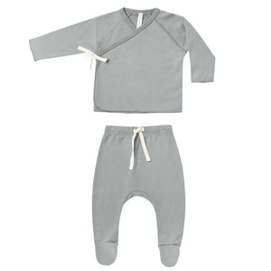 Wrap Top + Footed Pant Set || Dusty Blue