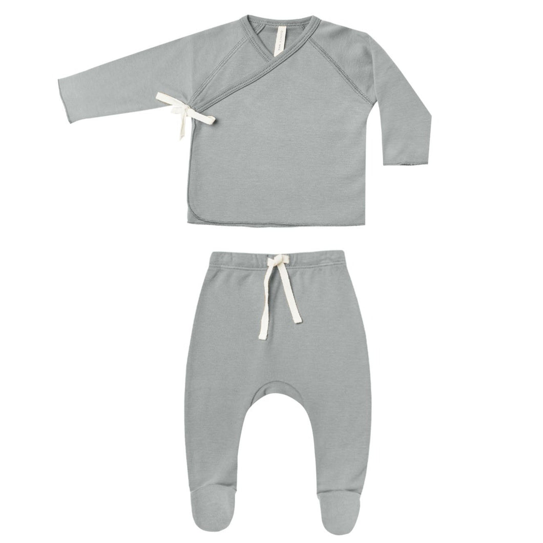 Wrap Top + Footed Pant Set || Dusty Blue