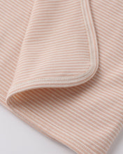 Load image into Gallery viewer, Quincy Mae melon micro stripe wrap top and footed pant set for infants, featuring soft, comfortable fabric and playful design.