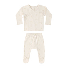 Load image into Gallery viewer, Natural wrap top and footed pant set for babies by Quincy Mae, featuring adorable bunny design and soft, cozy fabric.
