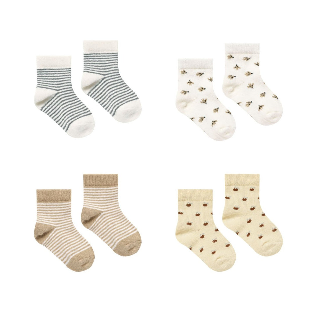 Printed Sock Set || Latte Micro Stripe, Stars, Stripe, Apples