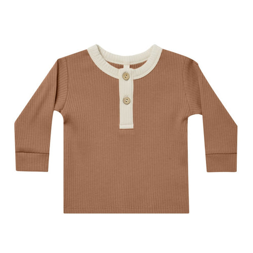 Ribbed Long Sleeve Henley || Cinnamon