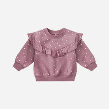 Load image into Gallery viewer, Pink baby sweater with ruffled details on a light pink background